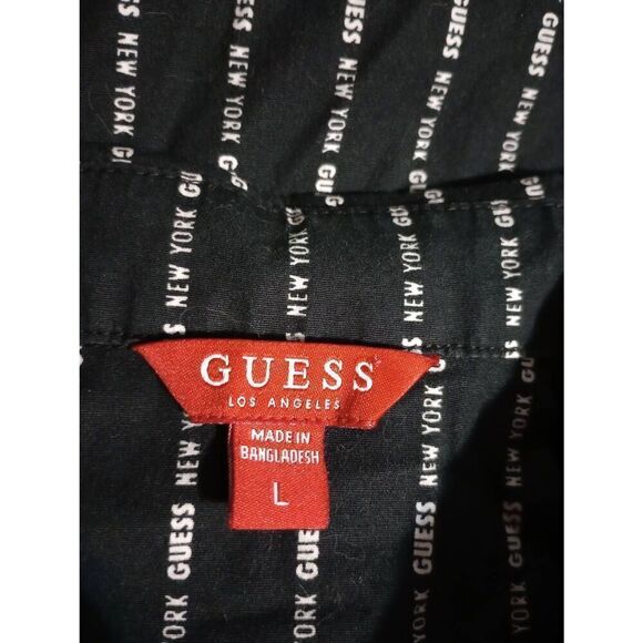 Guess Shirt Men's Large Black White Button Front Guess New York Short Sleeve - Picture 5 of 7